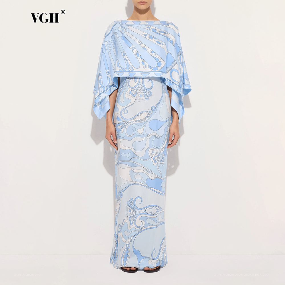 Women Formal Wear Set - VGH 라이트 블루 추상 프린트 투피스