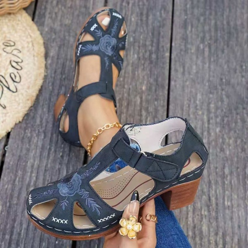Women Formal Wear Footwear - 여성용 샌들 미드 블록 힐 꽃무늬