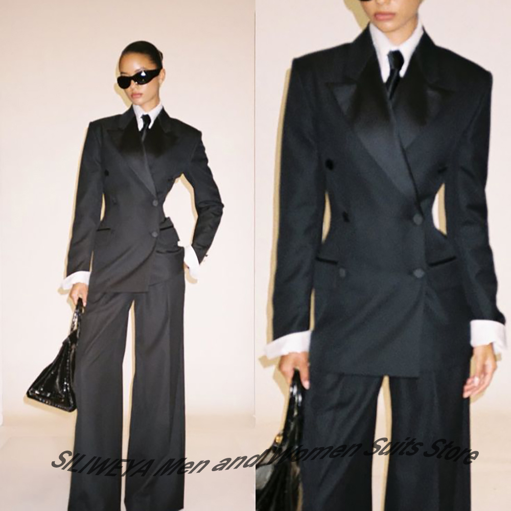 Women Formal Wear Shirts - 전문직 여성용 블랙 더블 브레스티드 슬림핏