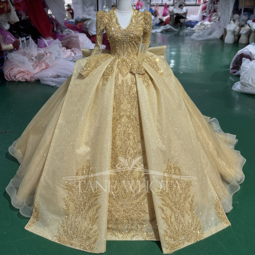 Yellow Formal Wear Women - 우아한 V넥 이브닝 드레스 2025 긴팔
