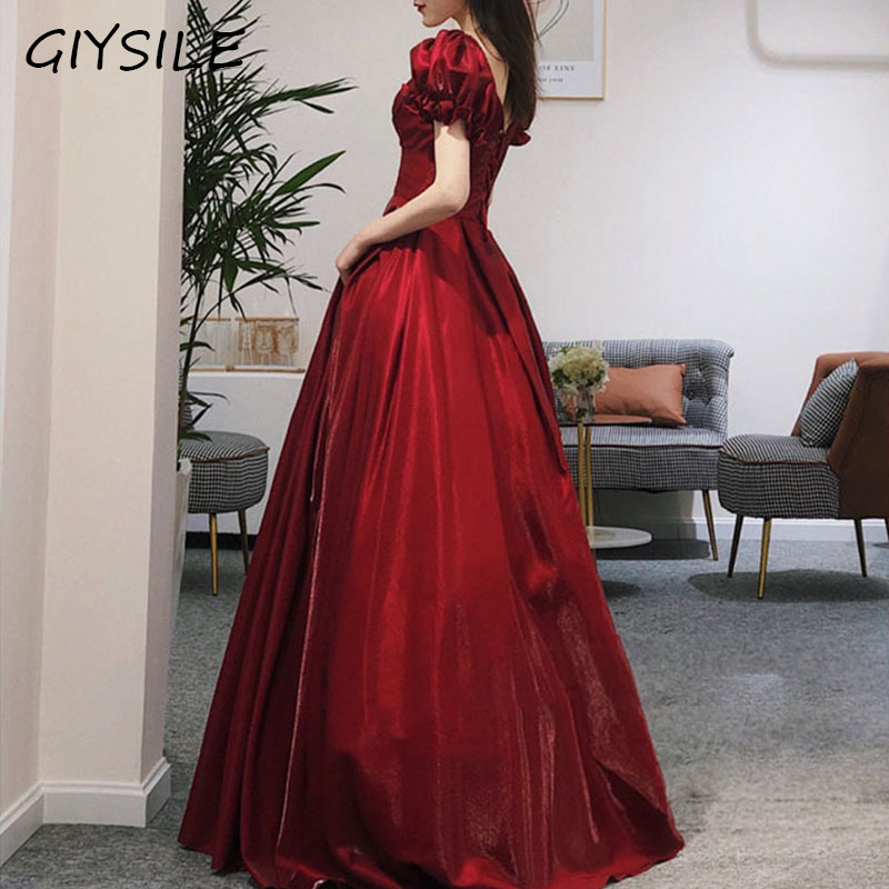 Women'S Formal Dinner Wear - 이브닝 원피스 레드 브이넥 반팔 롱