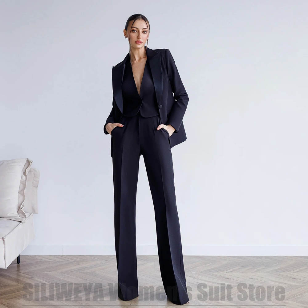 Women Formal Wear For Meeting - 여성용 3피스 수트 블레이저 조끼와 와이드