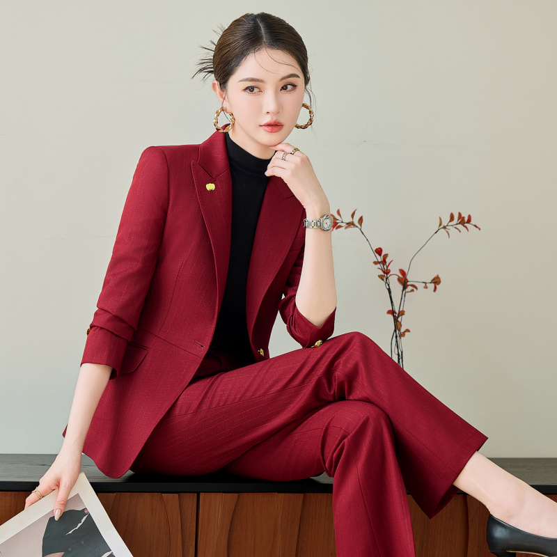 Women Formal Wear Shirts - 여성용 레드 수트 세트, 가을 및