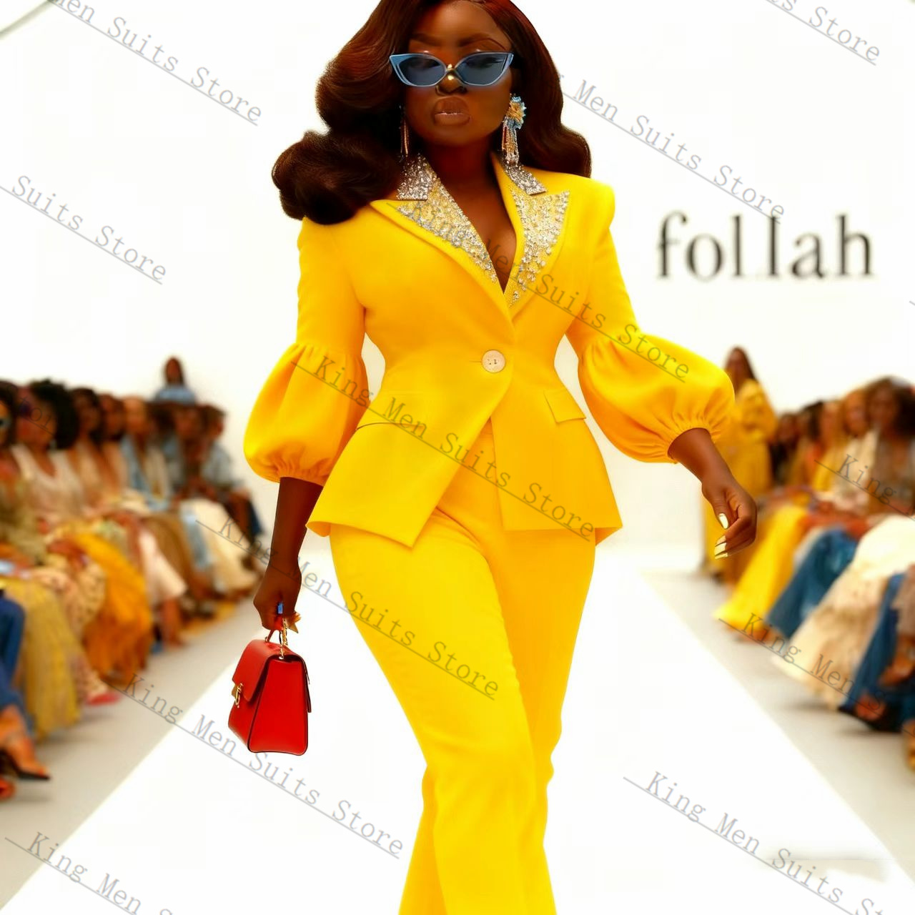 Yellow Formal Wear Women - 크리스탈 옐로우 여성 정장 세트 2피스