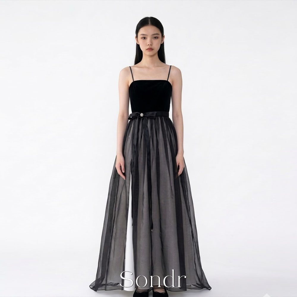 Women Formal Wear Korean - 손드르 맞춤형 스파게티 스트랩 A라인 한국