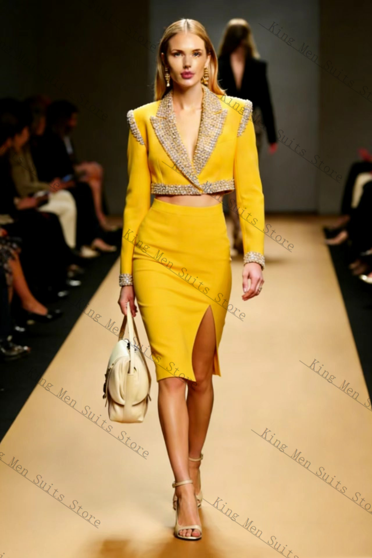 Yellow Formal Wear Women - 옐로우 크리스탈 여성 정장 스커트 세트
