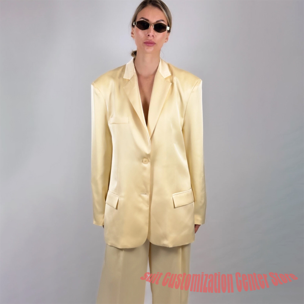 Yellow Formal Wear Women - 캐주얼 여성용 노란색 새틴 팬츠 세트,