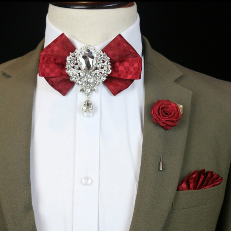 Women Formal Wear Korean - 남성용 웨딩 라인석 활 타이 브로치,