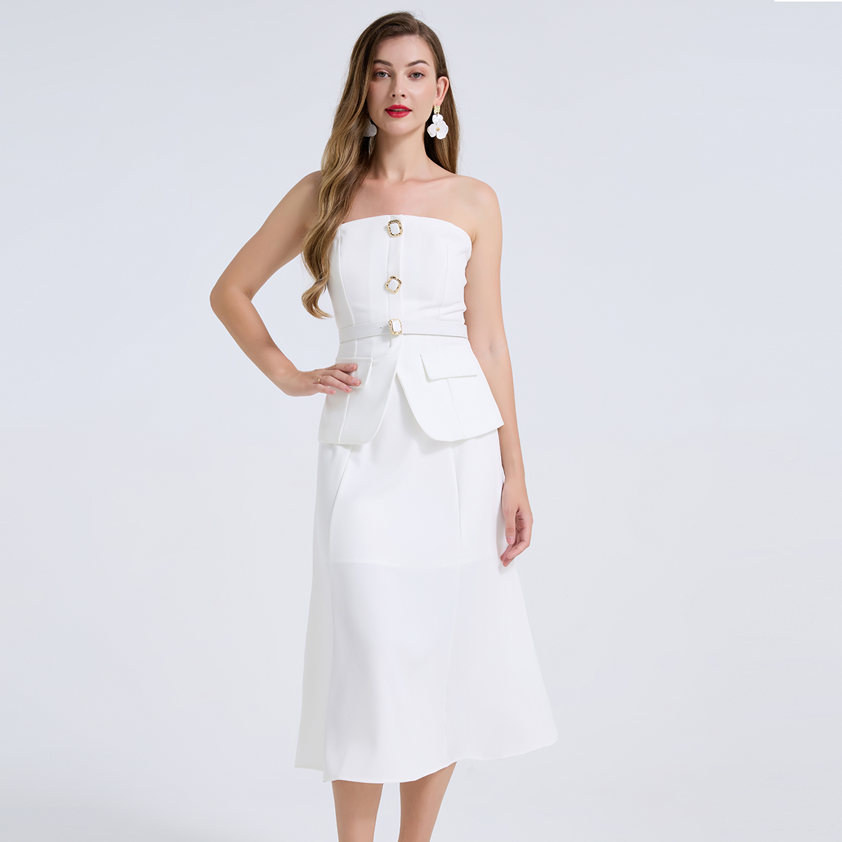 Women Formal Wear For Meeting - 우아한 2피스 여성 의상, 다이아몬드 버튼