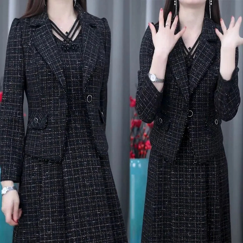 Women Formal Wear Set - 중년 여성 원피스 세트, 용수철 하이