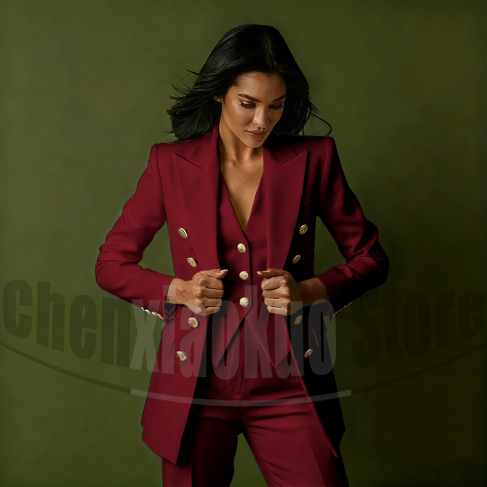 여성용 더블 브레스티드 쓰리피스 수트 세트 우아한 피크 - Women Formal Wear Shirts 리뷰 및 가격