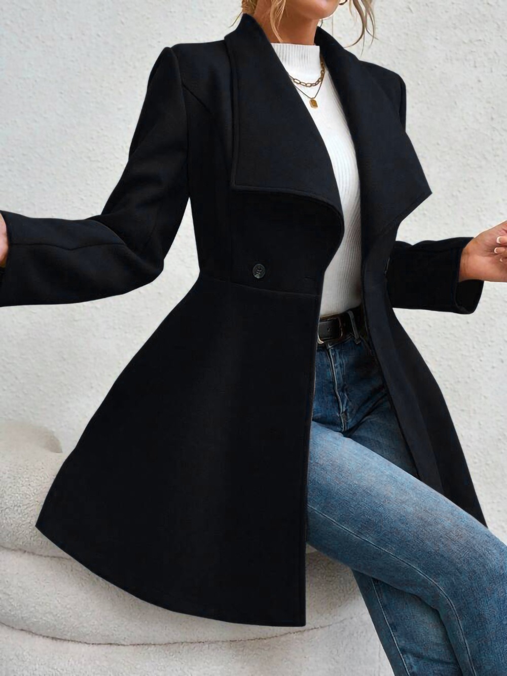 가을 겨울 여성용 세련된 노치 라펠 버튼 슬림핏 모직  - Tailored Coat Wool 리뷰 및 가격