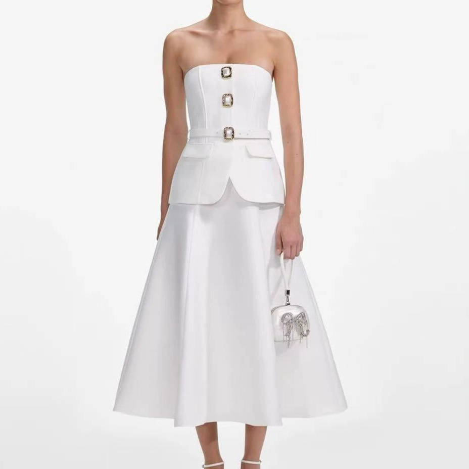 여성 섹시 스트랩리스 다이아몬드 버튼 벨트 크롭탑 +  - Women Formal Wear For Meeting 리뷰 및 가격