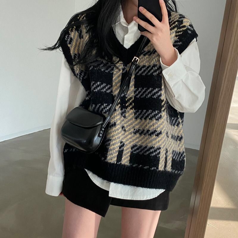 플래드 여성 스웨터 탑 2025 출근용 캐주얼 Y2K  - Women Formal Wear Korean 리뷰 및 가격