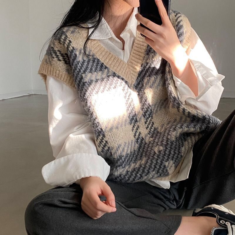 플래드 여성 스웨터 탑 2025 출근용 캐주얼 Y2K  - Women Formal Wear Korean 리뷰 및 가격