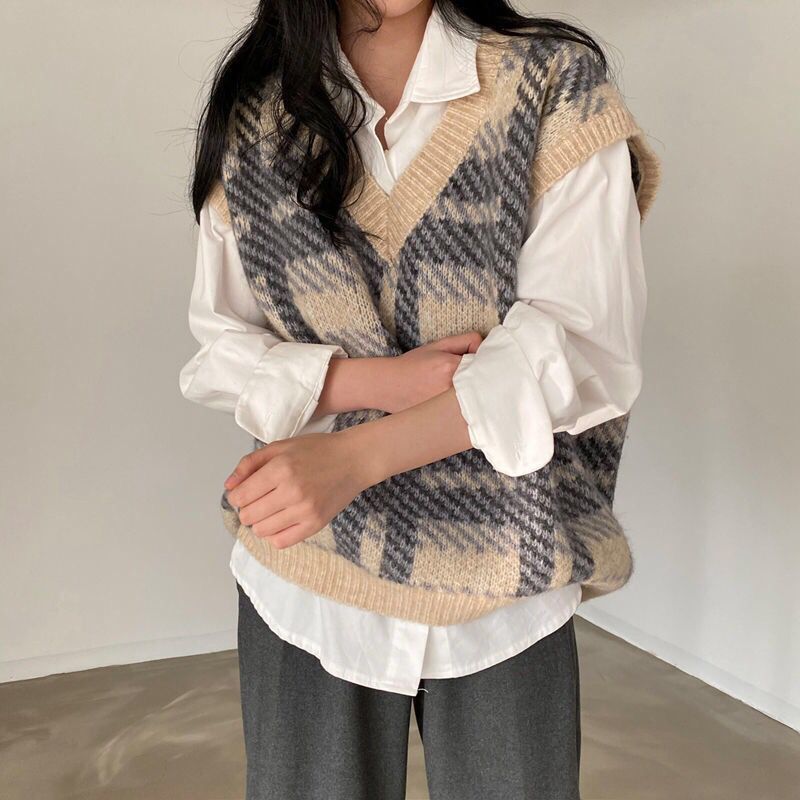 플래드 여성 스웨터 탑 2025 출근용 캐주얼 Y2K  - Women Formal Wear Korean 리뷰 및 가격