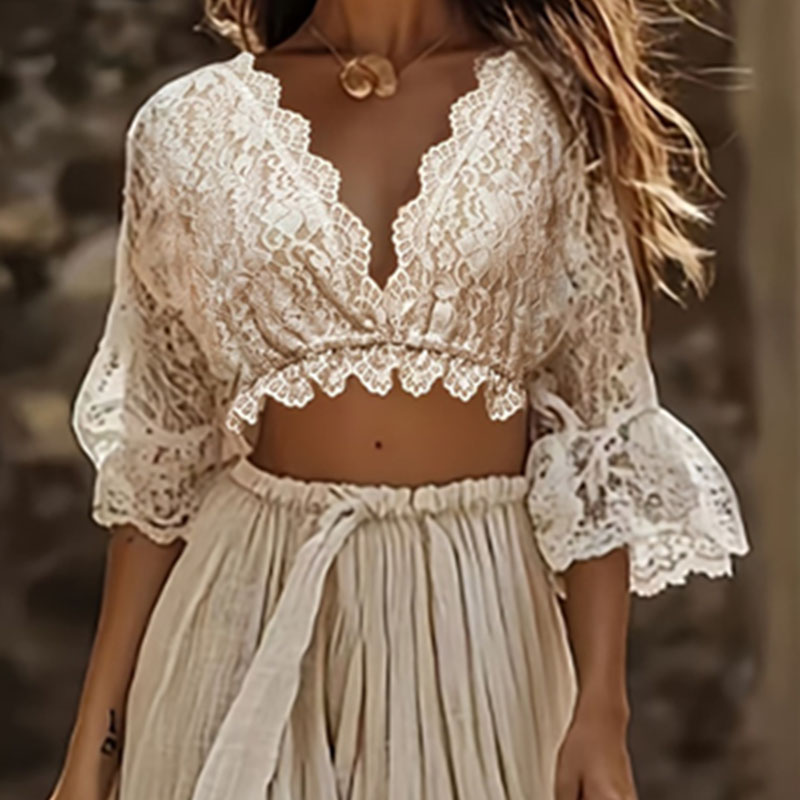 여성용 보헤미안 레이스 투피스 세트 섹시한 딥 V넥 크 - Women Formal Wear Set 리뷰 및 가격