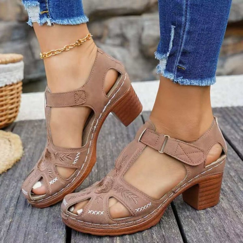 여성용 샌들 미드 블록 힐 꽃무늬 자수 컷아웃 오픈 토 - Women Formal Wear Footwear 리뷰 및 가격