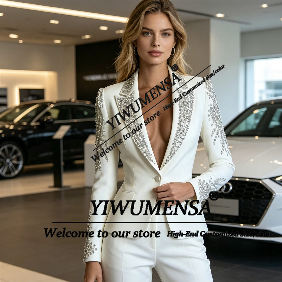 럭셔리 여성 정장 2피스 세트 크리스탈 비딩 프롬 블레 - Women Formal Wear Set 리뷰 및 가격