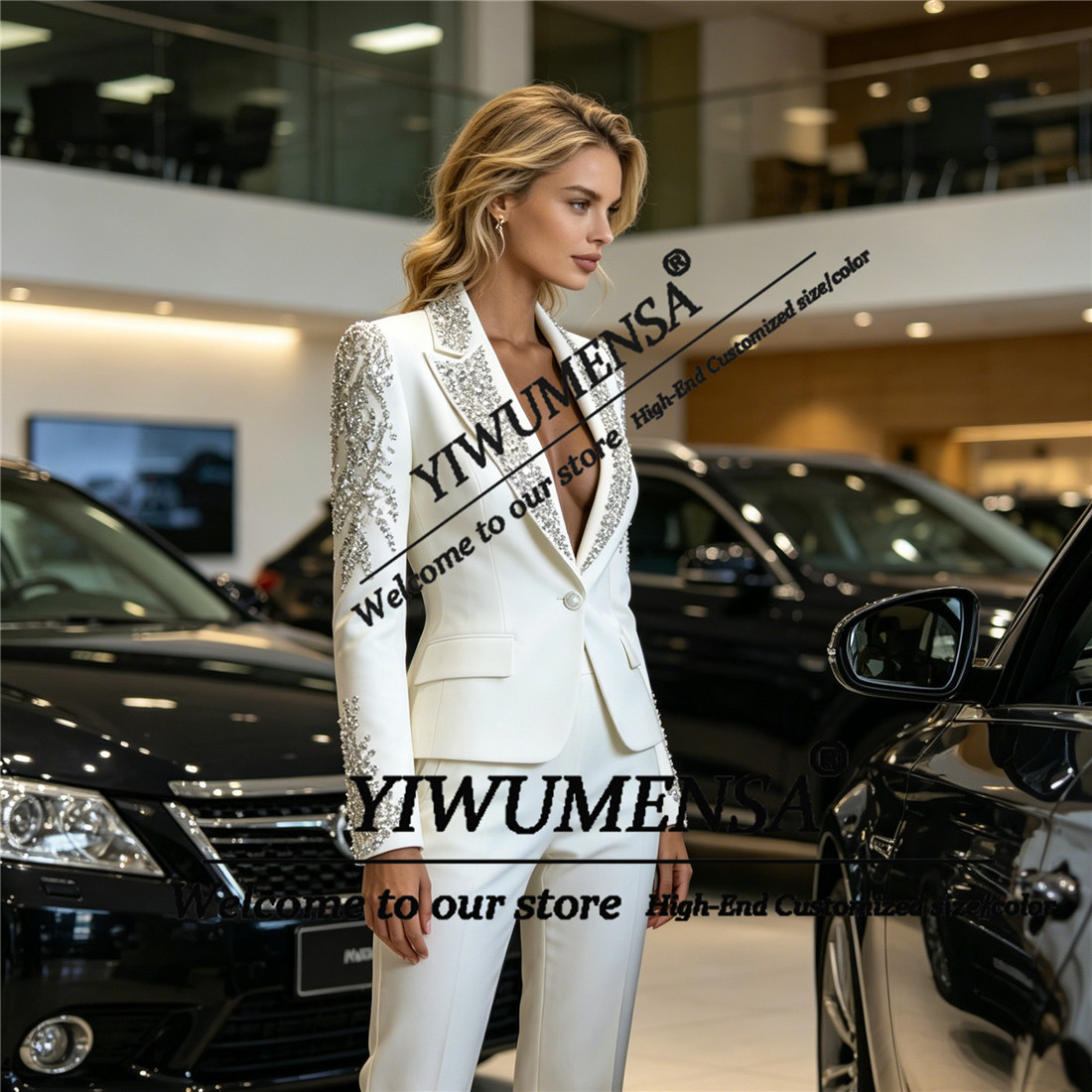 럭셔리 여성 정장 2피스 세트 크리스탈 비딩 프롬 블레 - Women Formal Wear Set 리뷰 및 가격