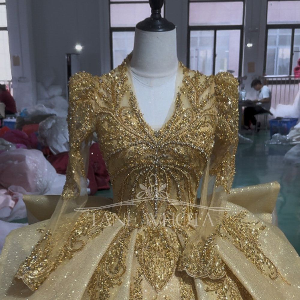 우아한 V넥 이브닝 드레스 2025 긴팔 레이스업 백  - Yellow Formal Wear Women 리뷰 및 가격