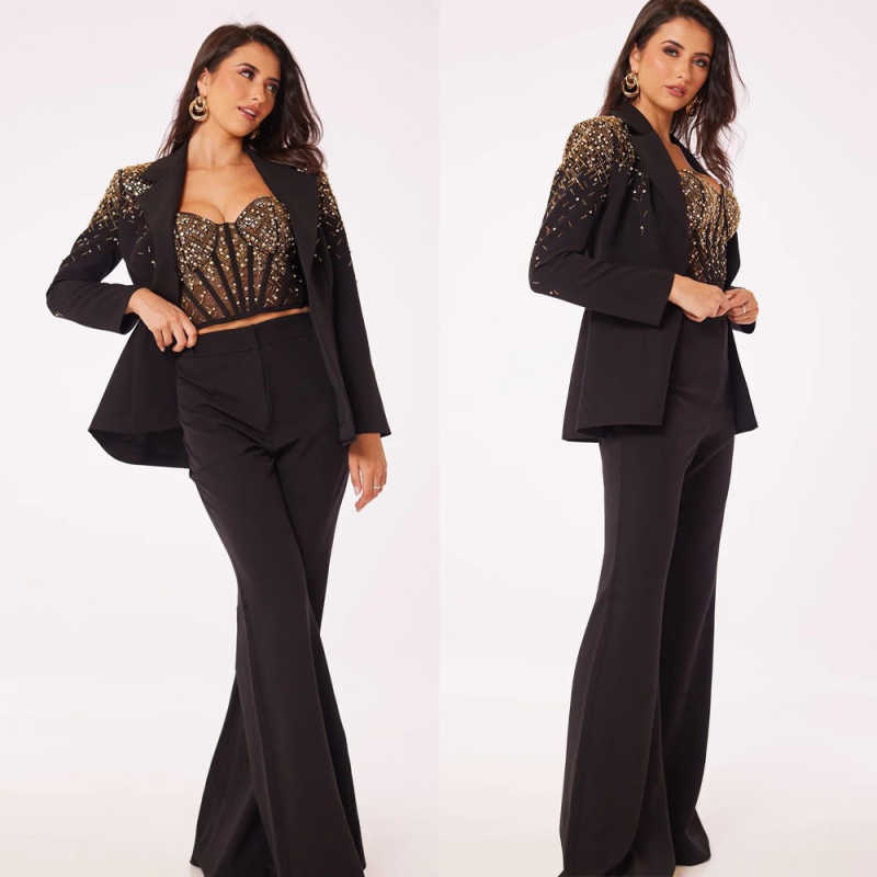 유니크 디자인 여성 정장 2피스 자켓 팬츠 노치 칼라  - Women Formal Wear Designers 리뷰 및 가격