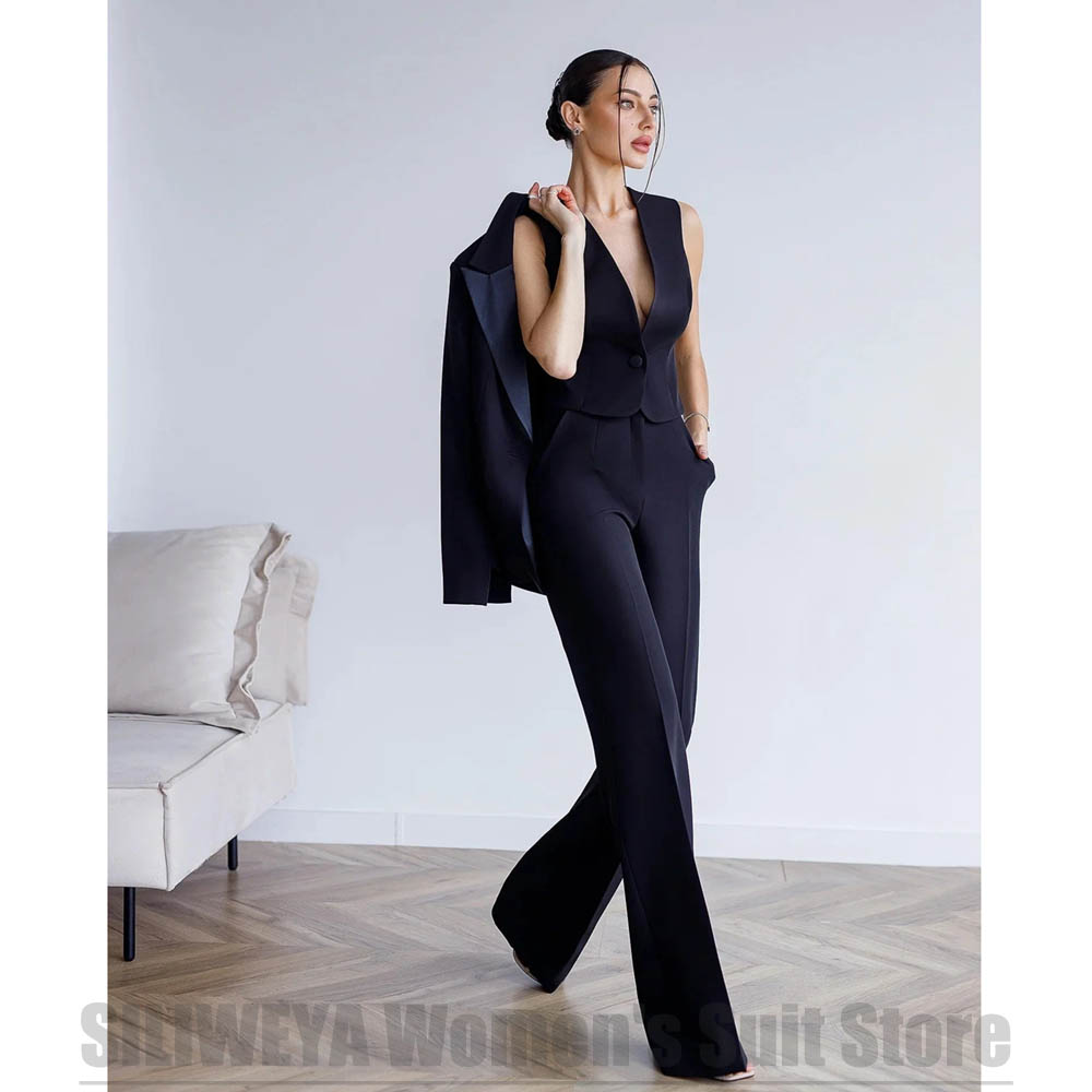 여성용 3피스 수트 블레이저 조끼와 와이드 레그 팬츠  - Women Formal Wear For Meeting 리뷰 및 가격