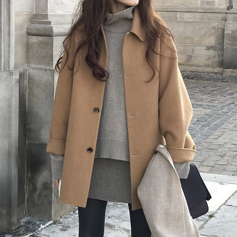 Zoki-따뜻한 인조 모직 싱글 브레스트 루즈핏 캐주얼 - Tailored Coat Wool 리뷰 및 가격