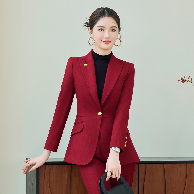 여성용 레드 수트 세트, 가을 및 겨울용 고급 의상,  - Women Formal Wear Shirts 리뷰 및 가격