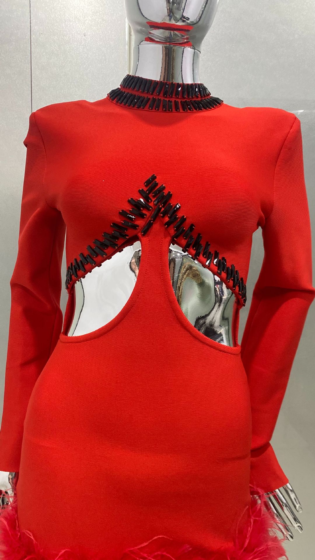 2026 럭셔리 타조털 글램 홀로우 레드 밴디지 드레스 - Women'S Formal Dinner Wear 리뷰 및 가격