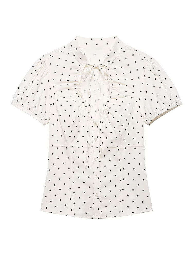 HH 빈티지 레트로 여성용 흰색 셔츠 물방울 무늬 블라 - Women Formal Wear Shirts 리뷰 및 가격