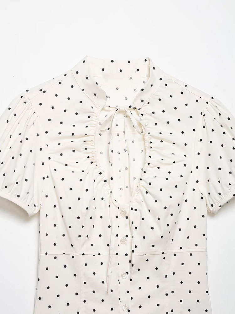 HH 빈티지 레트로 여성용 흰색 셔츠 물방울 무늬 블라 - Women Formal Wear Shirts 리뷰 및 가격