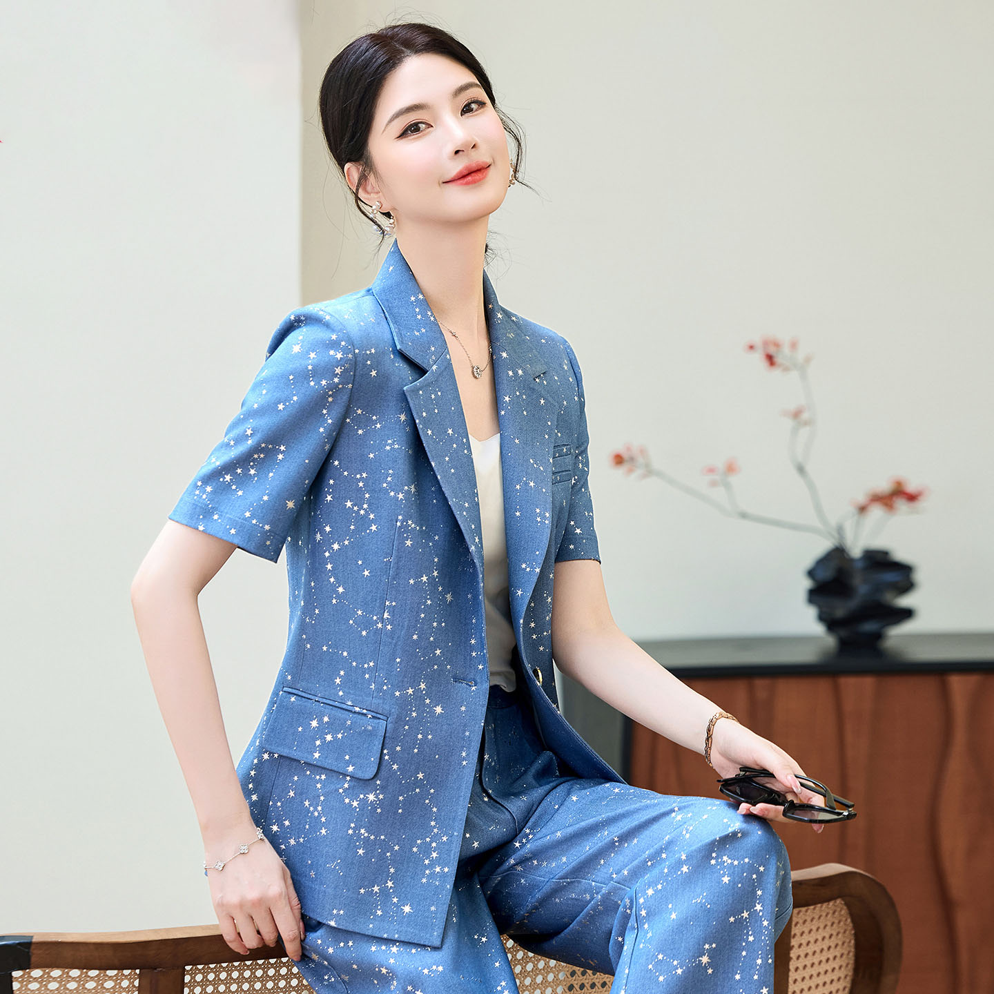 패션 블루 옐로우 짧은 소매 전문 정장 여성 새로운 여 - Yellow Formal Wear Women 리뷰 및 가격