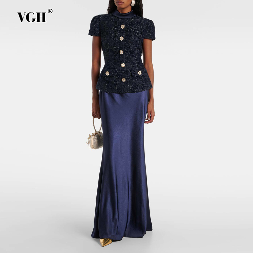 VGH 여성용 시크 투피스 세트, 스탠드 칼라 반팔 스 - Women Formal Wear Set 리뷰 및 가격