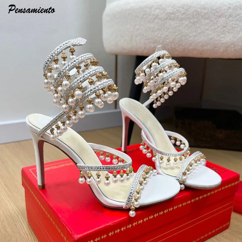 럭셔리 라인스톤 진주 태슬 여성 글래디에이터 샌들 섹시 - Women'S Formal Wear To A Wedding 리뷰 및 가격