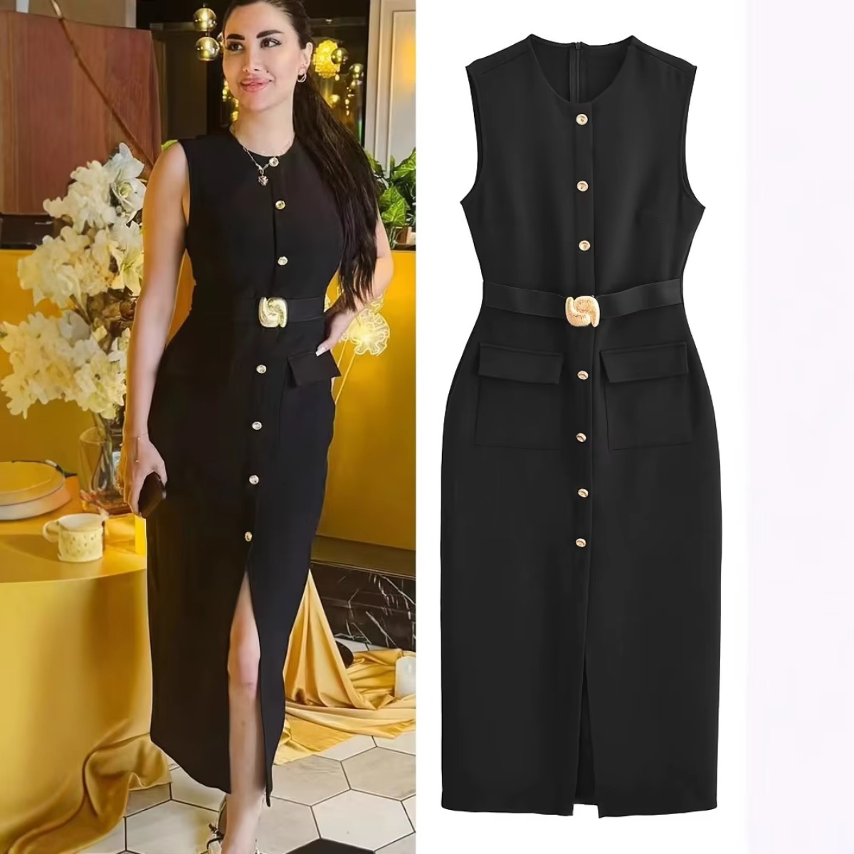 여성용 민소매 크루넥 단색 허리 조임 드레스, 정장 버 - Women'S Formal Dinner Wear 리뷰 및 가격