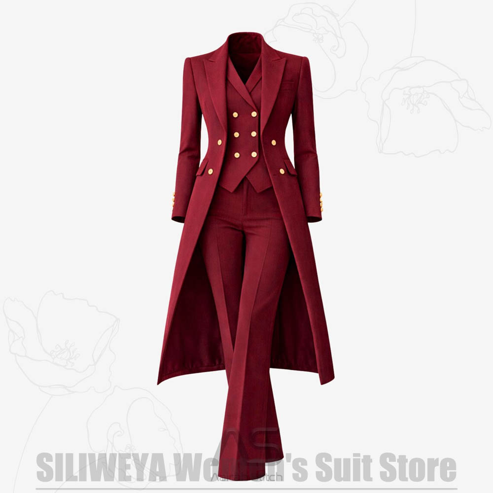 여성 정장 3피스 더블 브레스티드 롱 코트 베스트 팬츠 - Women Formal Wear Shirts 리뷰 및 가격