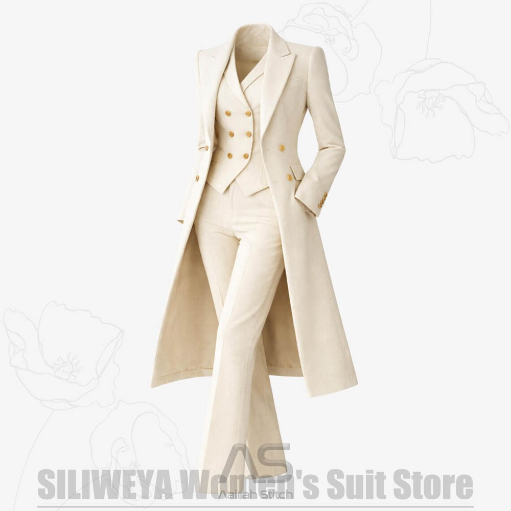 여성 정장 3피스 더블 브레스티드 롱 코트 베스트 팬츠 - Women Formal Wear Shirts 리뷰 및 가격