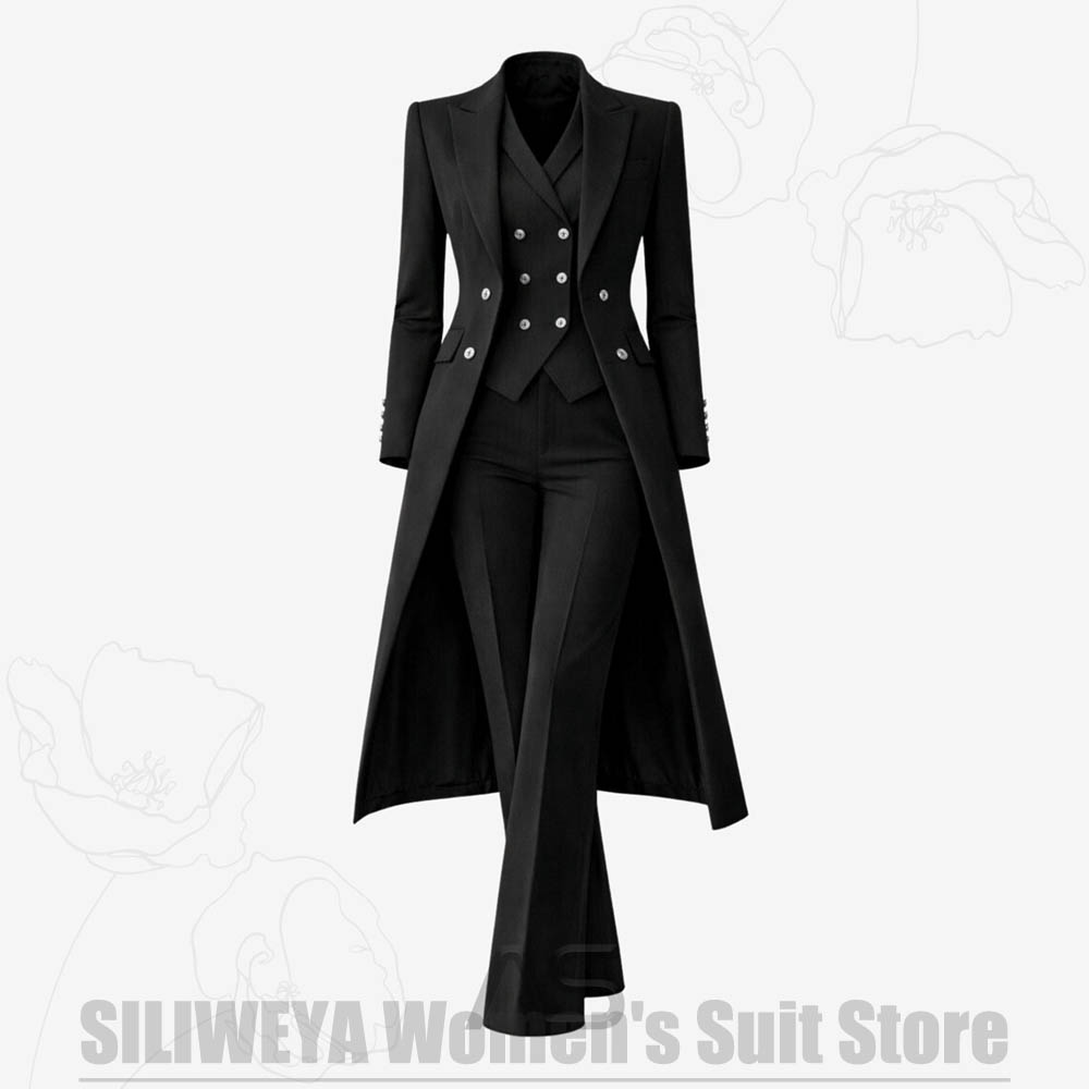 여성 정장 3피스 더블 브레스티드 롱 코트 베스트 팬츠 - Women Formal Wear Shirts 리뷰 및 가격