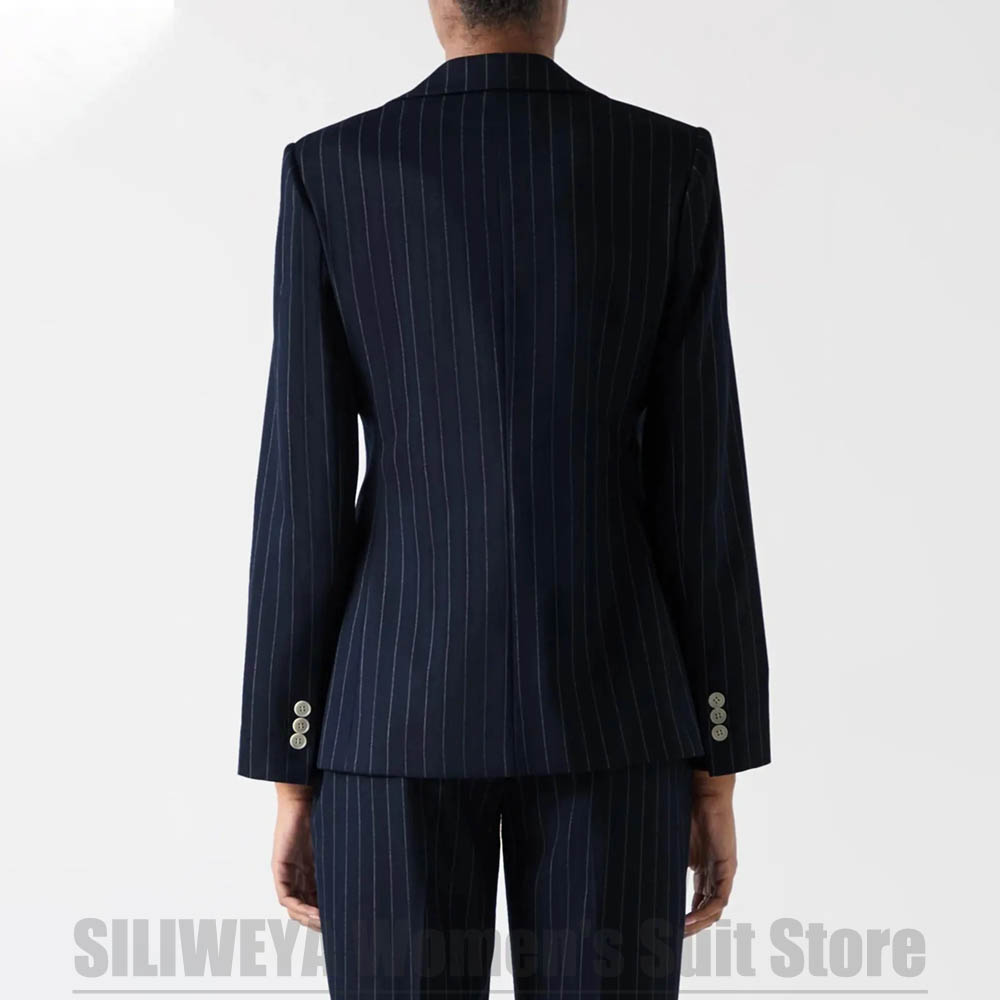 여성 네이비 블루 스트라이프 수트 더블 브레스티드 블레 - Women Formal Wear For Meeting 리뷰 및 가격