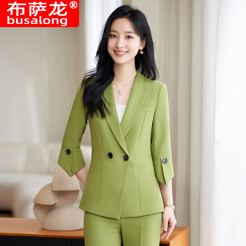 봄 여름 신상 여성용 옐로우 수트 세트, 패셔너블하고  - Yellow Formal Wear Women 리뷰 및 가격